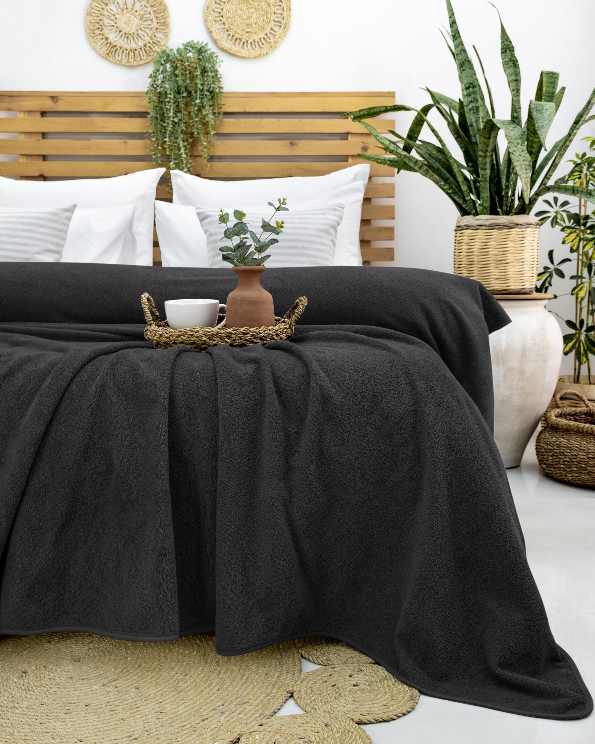 Frottee Decke 150x200 cm 100% Baumwolle Sommerdecke Bettdecke Anthrazit