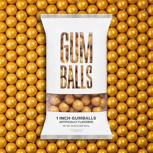 Candy Envy - Shimmer Gold 1 Inch Gumballs - 2lb Bag - Approximately 113 Gumballs Per Bag - North American Made & Kosher Certified