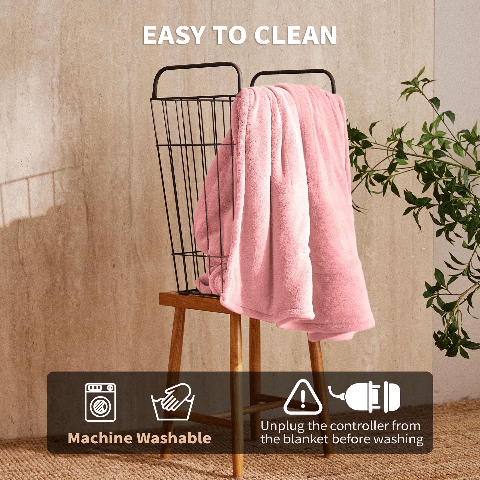 JET'S HOME Heated Blanket 50"x60" - ETL&FCC Certified Flannel Electric Blanket Machine Washable Heating Throw with 5 Heating Levels 3 Hours Auto-Off Overheating Protection Gift for Women (Pink)