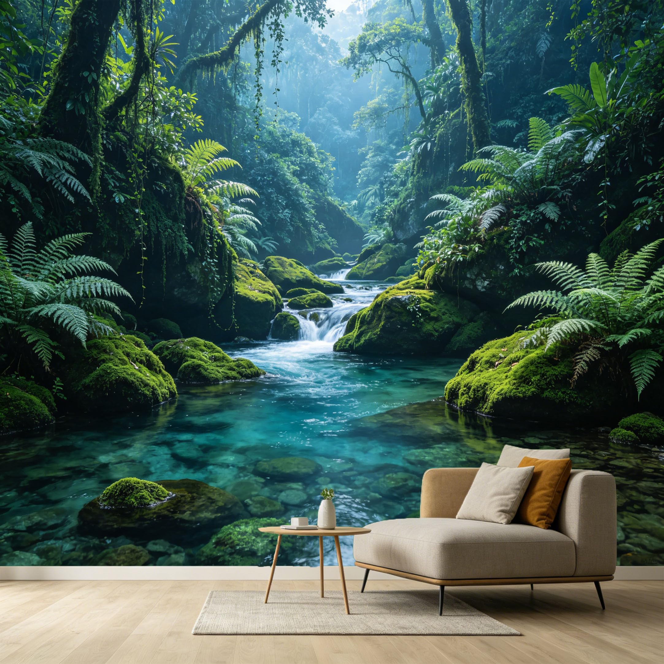 Custom Size Wall Murals Tropical Rainforest Landscape Stream Mossy Rock SelfAdhesive Wall Fabric Removable Large Wallpaper for Photo Living Room Interior Decor Wall Art