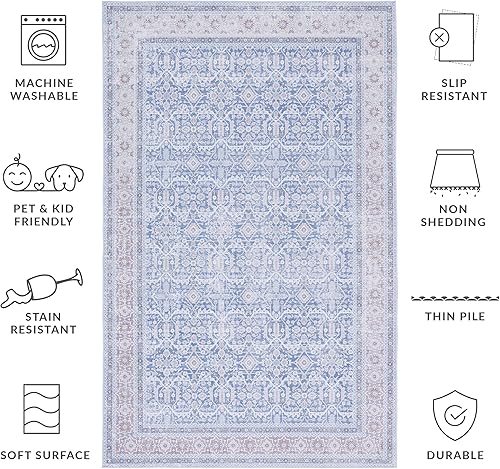 Miniatura 3 de SAFAVIEH Tucson Collection Area Rug - 6' x 9', Blue & Rust, Persian Design, Non-Shedding Machine Washable & Slip Resistant Ideal for High Traffic