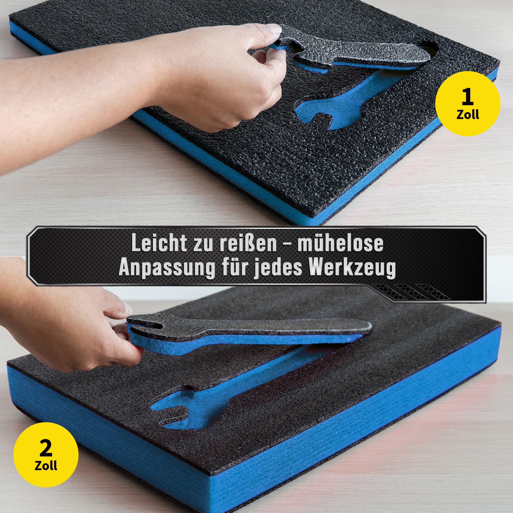 Precision Defined Werkzeugkisten-Schaumstoff - Einsätze für Koffer, Shadow-Schaumstoff, Werkzeug-Schaumstoffs, Polyethylenschaumstoffs - Schwarz/Blau (40,6 x 30,4 x 2,54 cm, 4er-Pack)