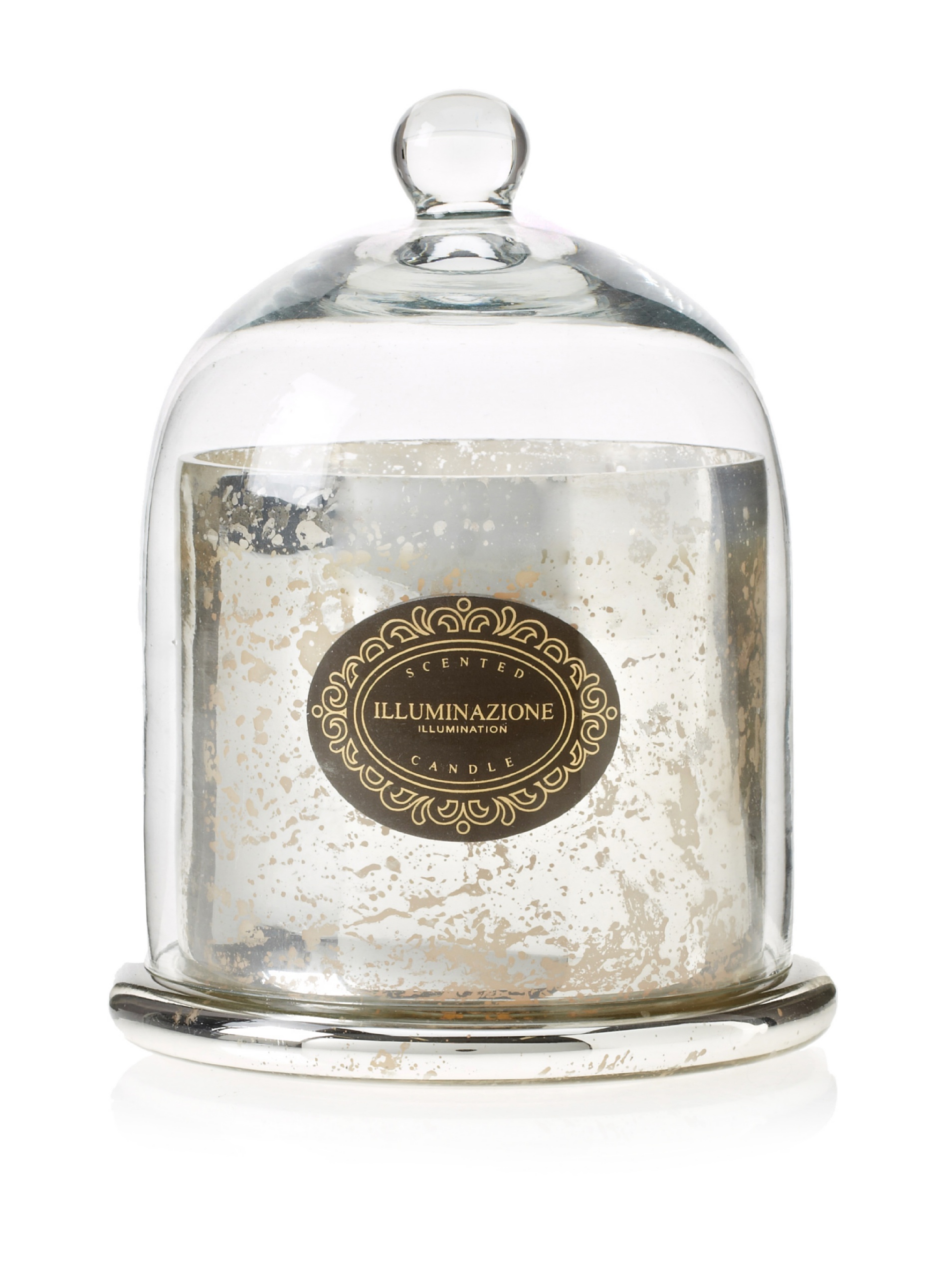 Zodax Mercury Glass Candle with Dome Glass Cover Medium Antique Silver French Red Currant