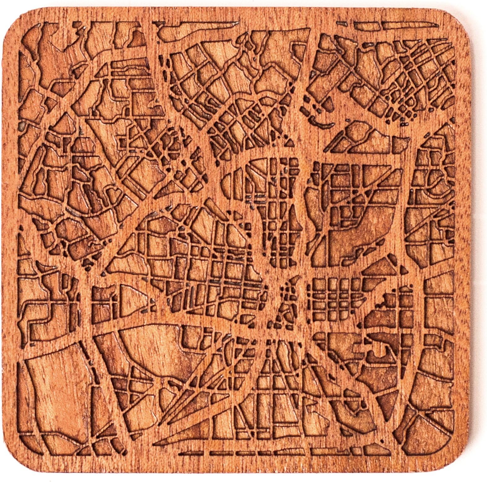 San Antonio Map Coaster by O3 Design Studio, 1 piece, Sapele Wooden Coaster With City Map, Handmade, Multiple city optional