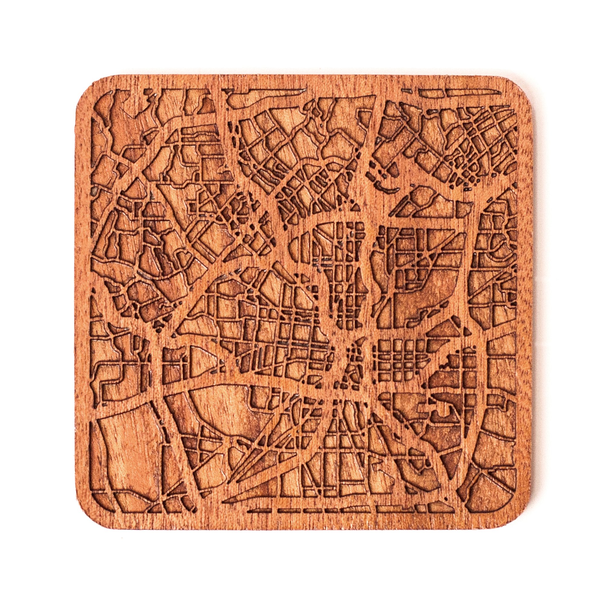 San Antonio Map Coaster by O3 Design Studio, 1 piece, Sapele Wooden Coaster With City Map, Handmade, Multiple city optional