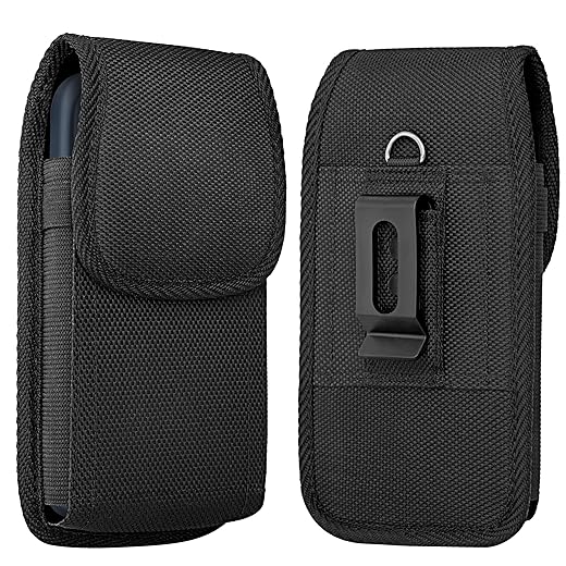 NUVAVO Cell Phone Holster for iPhone SE iPhone 8 7 6s Case with Belt Clip Phone Belt Holder for Men Women Pouch Carrying Cover (Fits Phone iPhone SE, 8 7 6s with Otterbox Case on) Black Nylon