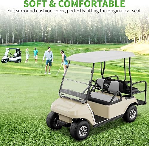 Vista 17 de 10L0L Kit de fundas de asiento de carrito de golf, ajuste universal para asientos delanteros EZGO TXT/RXV Tela de malla transpirable Fácil negro