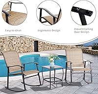 Vista 3 de Vongrasig - Juego de 3 piezas para exteriores, juego de bistro de tela textilene, juego pequeño de muebles de patio, sillas mecedoras para el porche