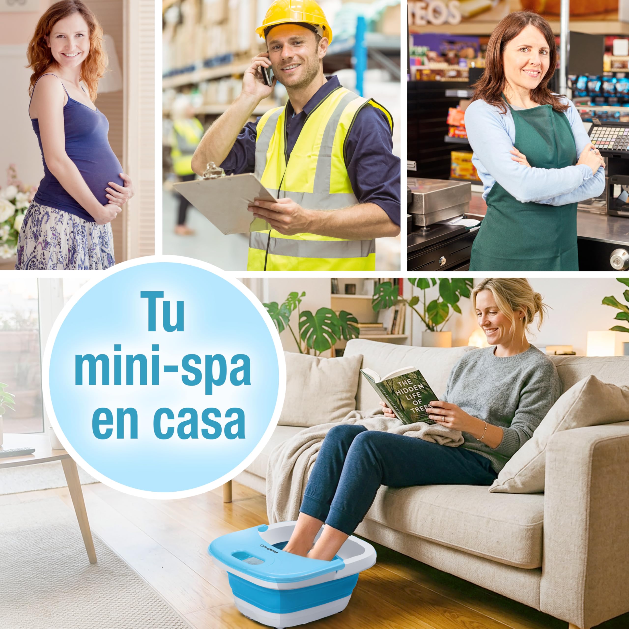 Spa de Pies/Piernas Plegable con Hidromasaje e Infrarrojos. Hidromasajeador plantar plegable: pediluvio eléctrico 450W Masaje de Vibración + Burbujas de aire + Infrarrojos y Calor. Plegado sólo 9,5 cm