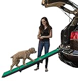Pet Gear Travel Lite Ramp with supertraX Surface for Maximum Traction, 4 Models to Choose from, 42-71 in. Long, Supports 150-200 lbs, Find The Best Fit for Your Pet, Black/Green