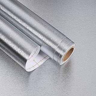 Brushed Stainless Steel Contact Paper Silver Metallic Textured Wallpaper Stick and Peel Waterproof Kitchen Appliances Fridge Vinyl Wrap 15.7"x160" Heat Resistant Faux Metal Silver Wallpaper