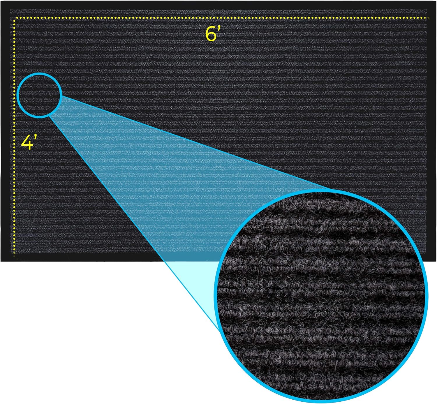 LuxUrux Extra Long Rubber Door Mat - 4x6 ft, Heavy Duty, All-Weather Indoor/Outdoor, Easy to Clean, Waterproof, Low-Profile Design for Entry, Patio, and Garage - Stylish Striped Black Pattern 4' x 6' (Runner) Striped Black