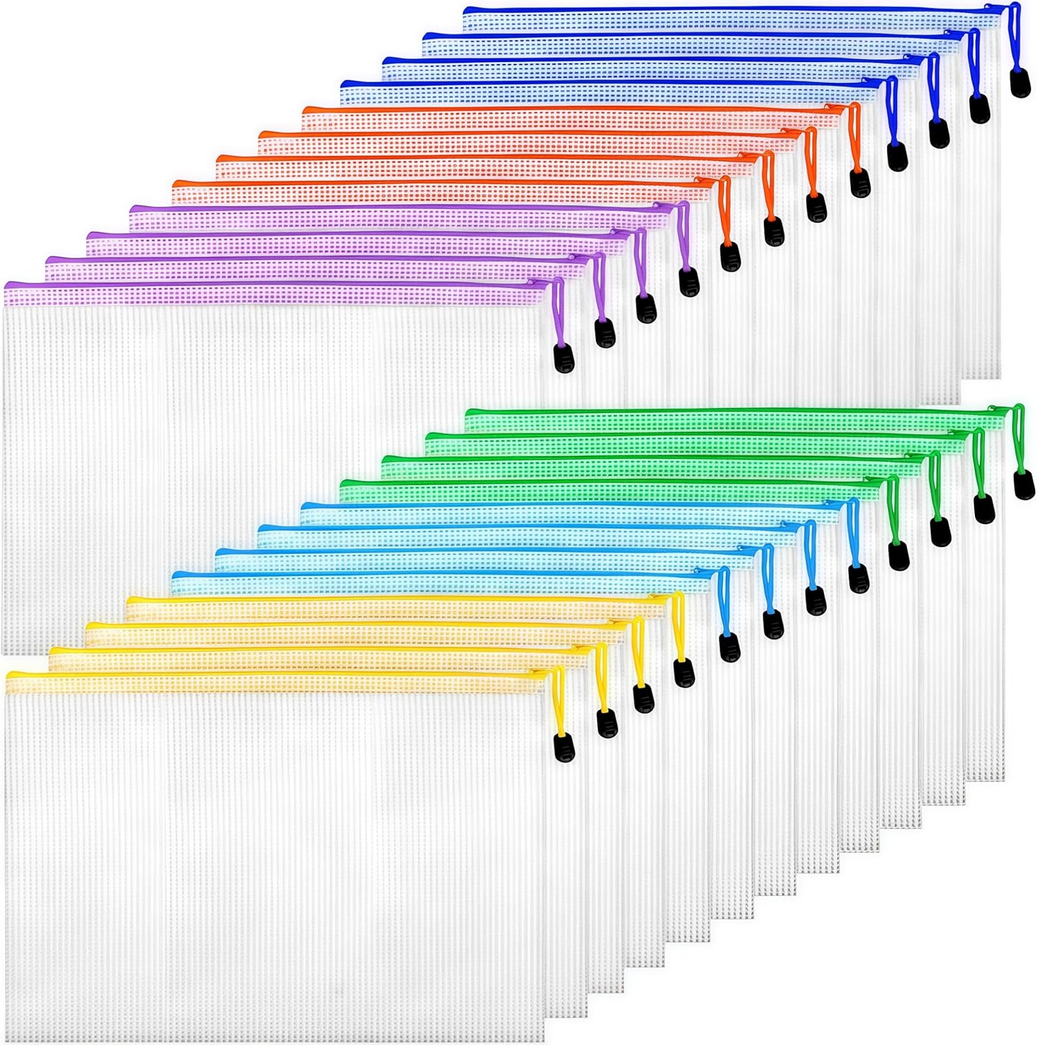 24pcs Mesh Zipper Pouch Bags, A4 Waterproof Document Zipper Bags for Organizing Storage for School, Office, Board Games, Travel & Craft Storage Letter Size
