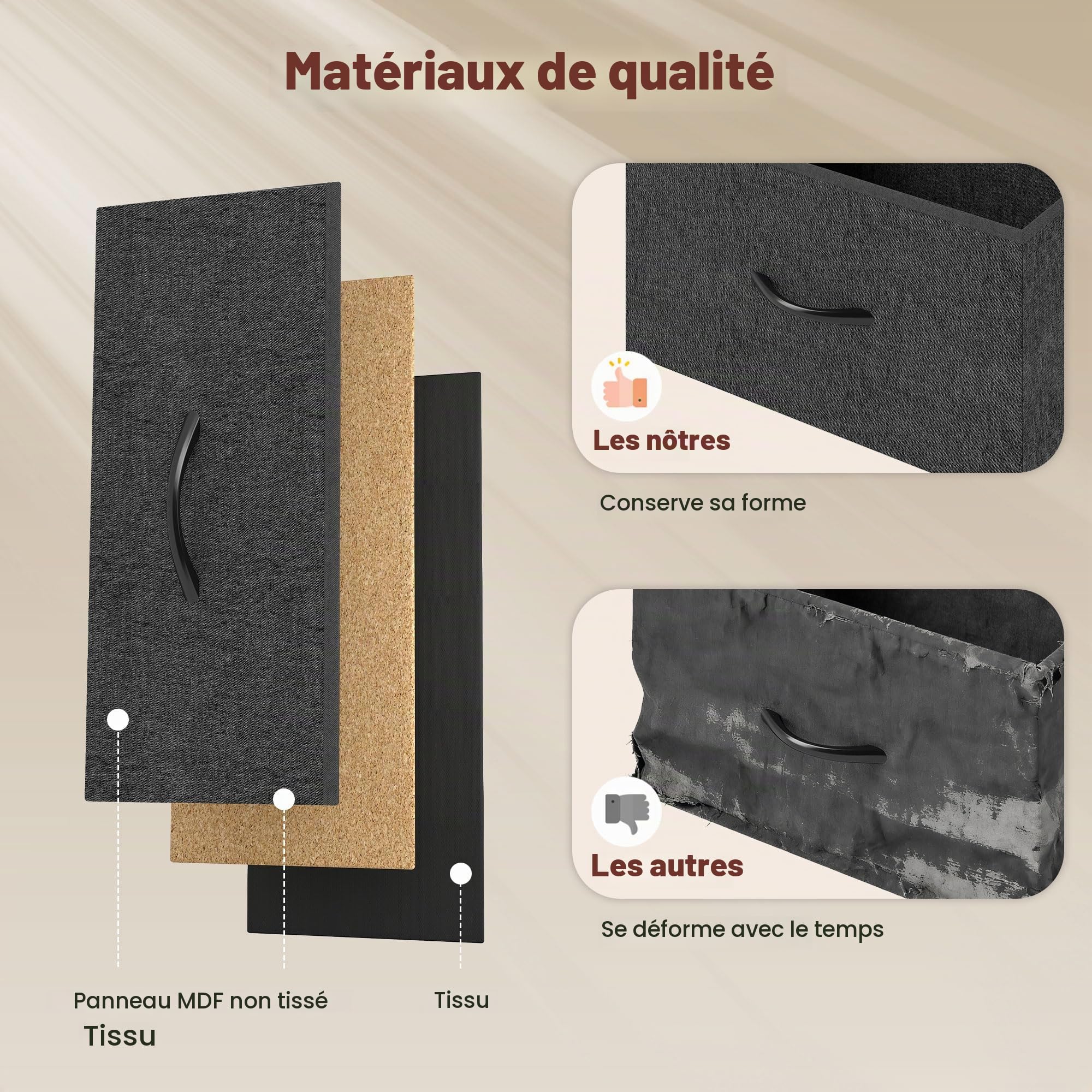 HOMCOM Commode avec Station de Recharge, 8 tiroirs en Tissu Pliables, Commode Chambre, Meuble de Rangement, étagère Ouverte et Crochets, Cadre en Acier, pour Chambre, Salon, Couloir, Marron Rustique | Meuble de Rangement, Étagère Ouverte, Crochets, Cadre