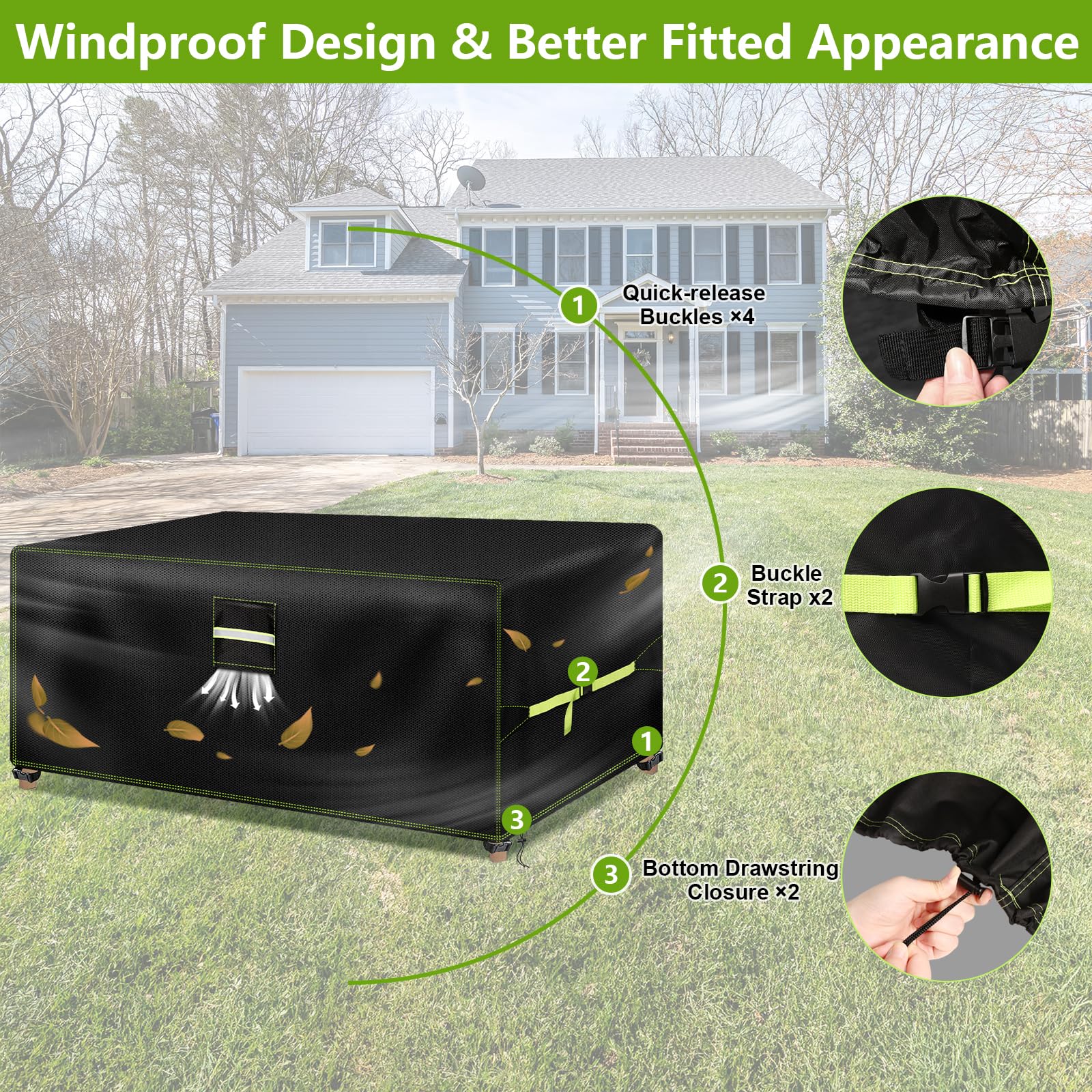 VDISRR Funda Mesa Exterior Impermeable, 600D Oxford Funda para Muebles de Jardín 280x210x71cm, Funda Protectora para Sofa con Salidas de Aire Cubierta de Muebles de Patio Anti Viento, Anti UV