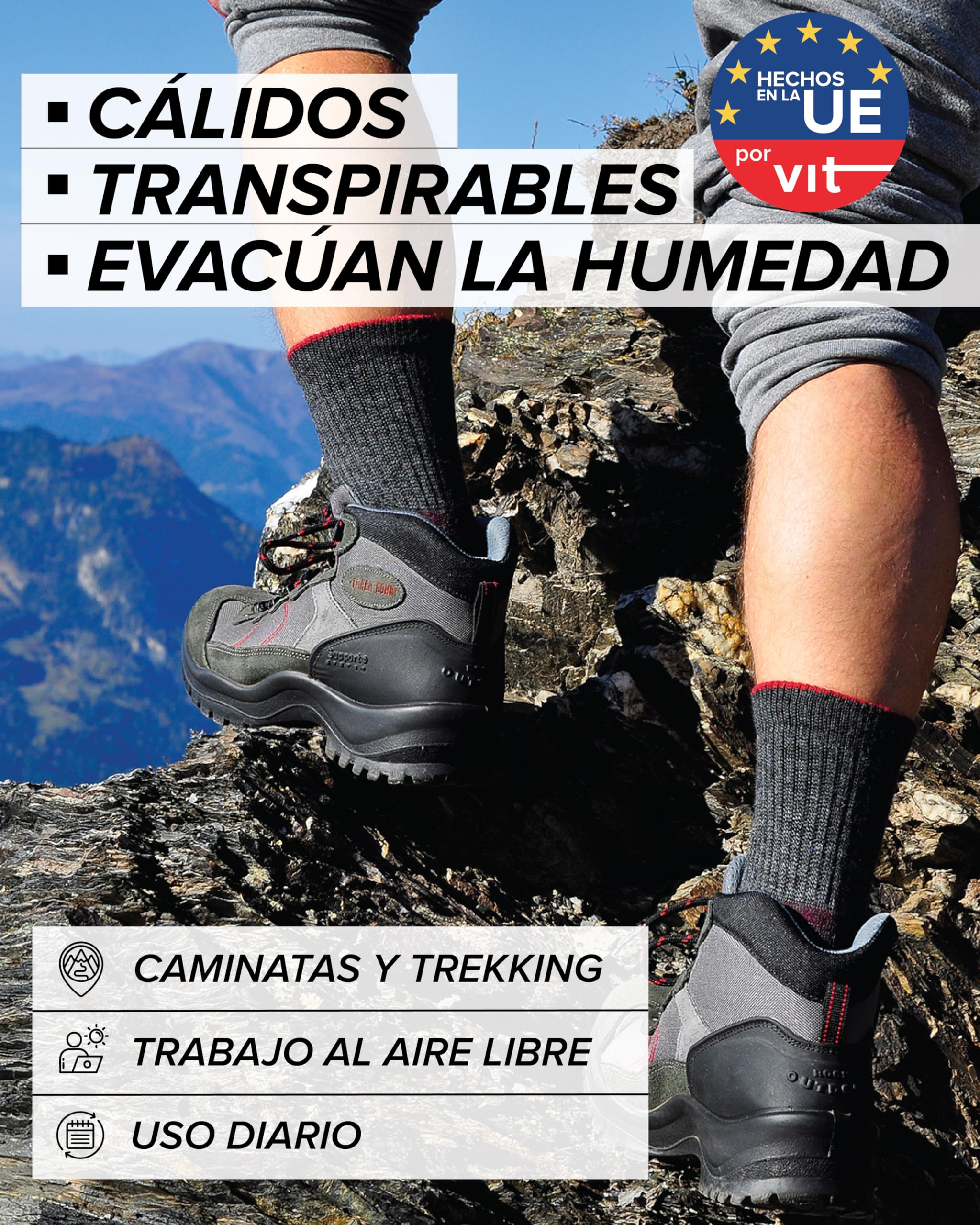 Calcetines Senderismo Lana Merino Antiampollas Hombre Trekking Invierno