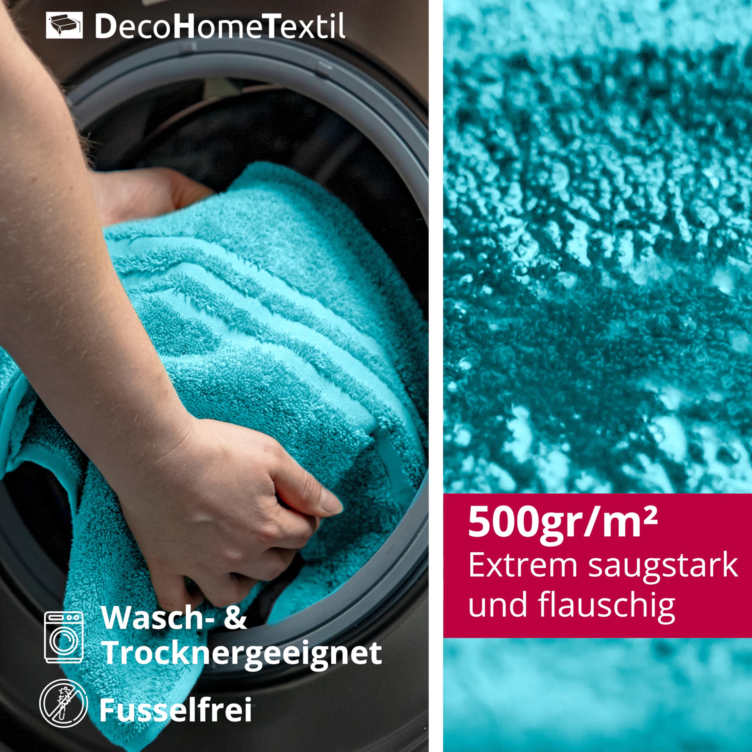 DecoHomeTextil Juego de 6 toallas de invitados, 30 x 50 cm, color turquesa, 100% algodón, de alta calidad, suaves y absorbentes | 100% algodón, rizo de alta calidad, suave y absorbente