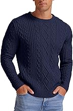 Hisir Men's Cable Knit Jumpers Winter Casual Crew Neck Thick Warm Long Sleeve Sweater Pullover Tops for Men UK