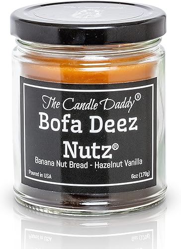 Bofa Deez Nutz - Funny- Banana Nut Bread n Hazelnut Vanilla - Vela perfumada- Doble vertido - 6 onzas- Tiempo de combustión de 40 horas