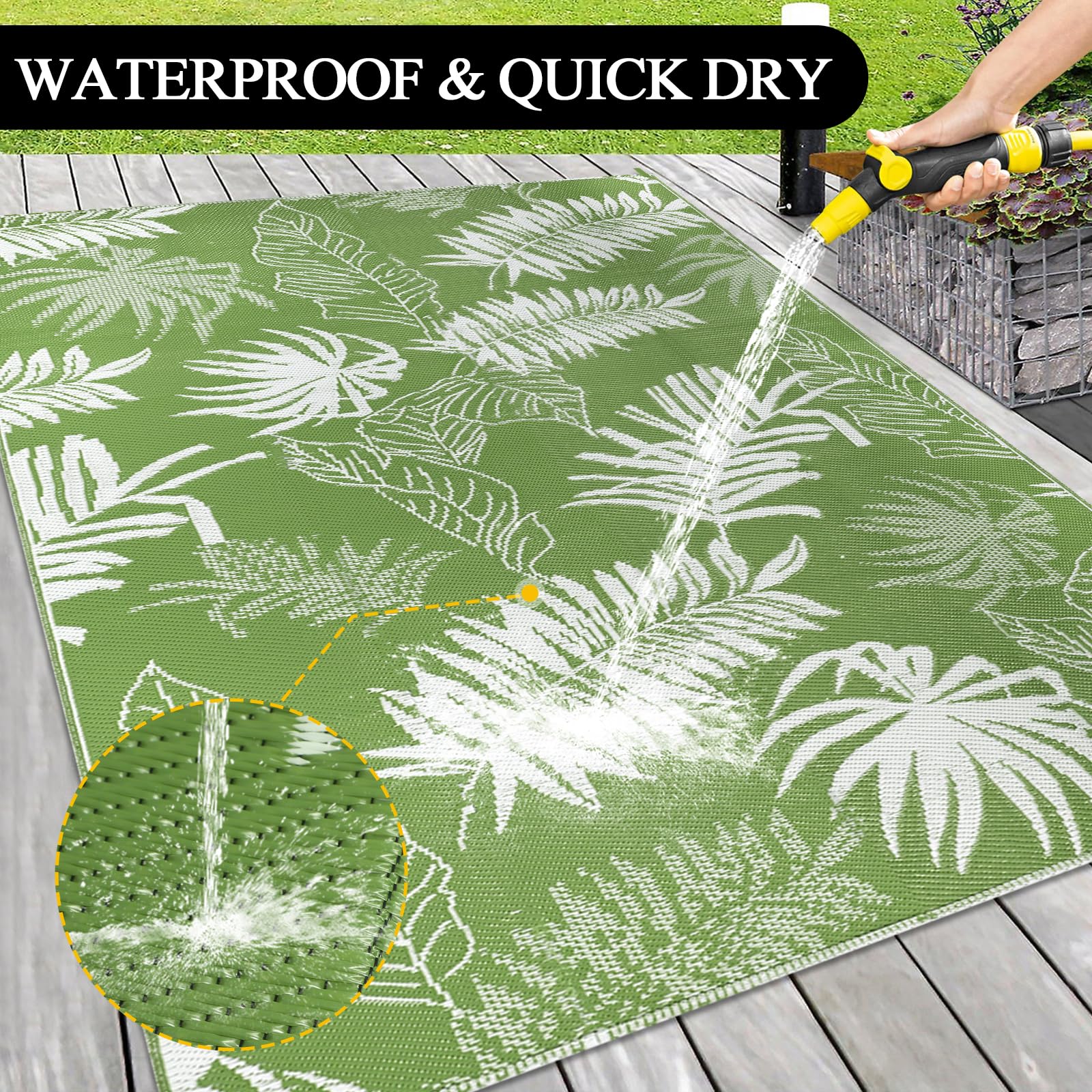 Tapis Exterieur Resistant Pluie Terrasse, Réversible Résistant aux UV Tapis Extérieur Terrasse, Plastique Léger Tapis Balcon pour Jardin, Camping, Pique-Nique, Plage, 245 X 305 cm