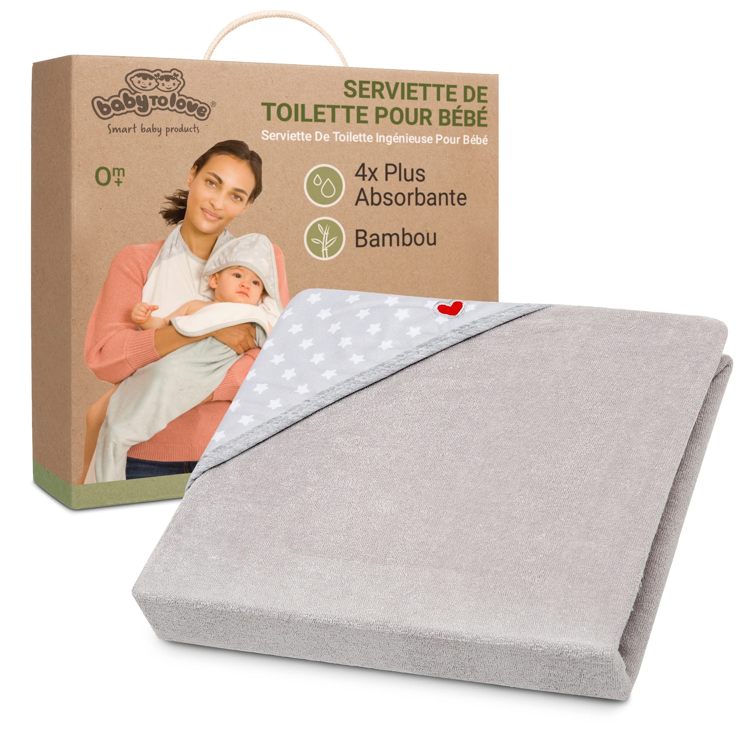 BabyToLove Serviette Papillon bébé Ultra Douce en Fibres de Bambou | Cape de Bain absorbante et Confortable, Design Mains Libres, Cadeau Naissance | White Stars