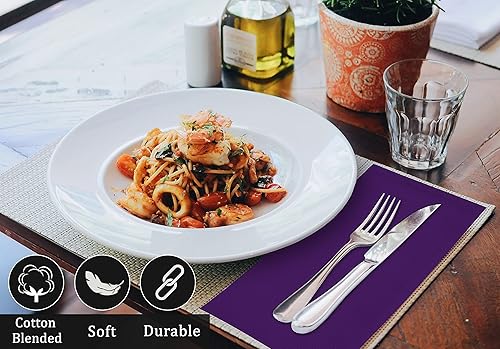 Miniatura 2 de RUVANTI Paquete de 12 servilletas de tela moradas con paquete de 12 servilletas de tela naranjaotoño (18 x 18 pulgadas) de mezcla de algodón. Ropa