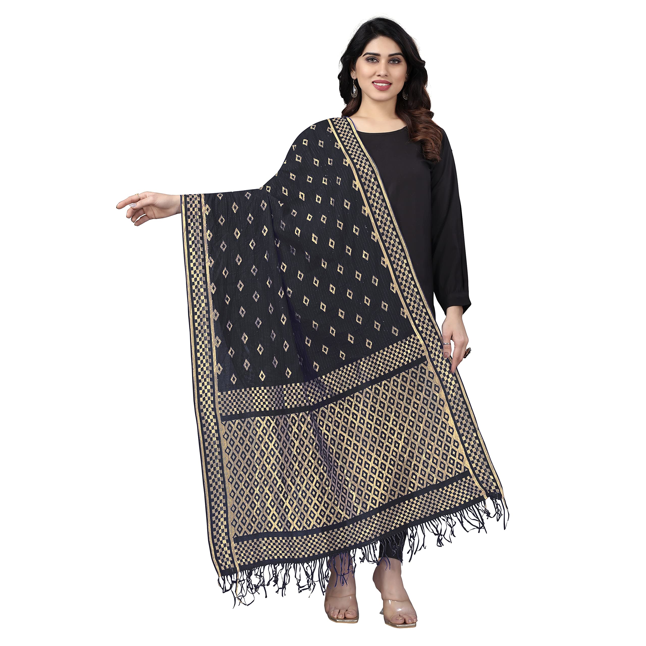 Sidhidata Women's Rasal Net Dupatta With Gold Zari Work (2.25 Mtr)