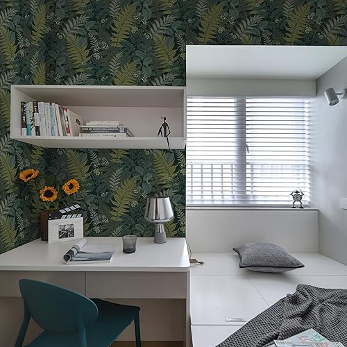 Vista 18 de Ismoon Fern Botanical - Papel tapiz adhesivo de hoja negra, 16.1 x 196 pulgadas Marrón claro