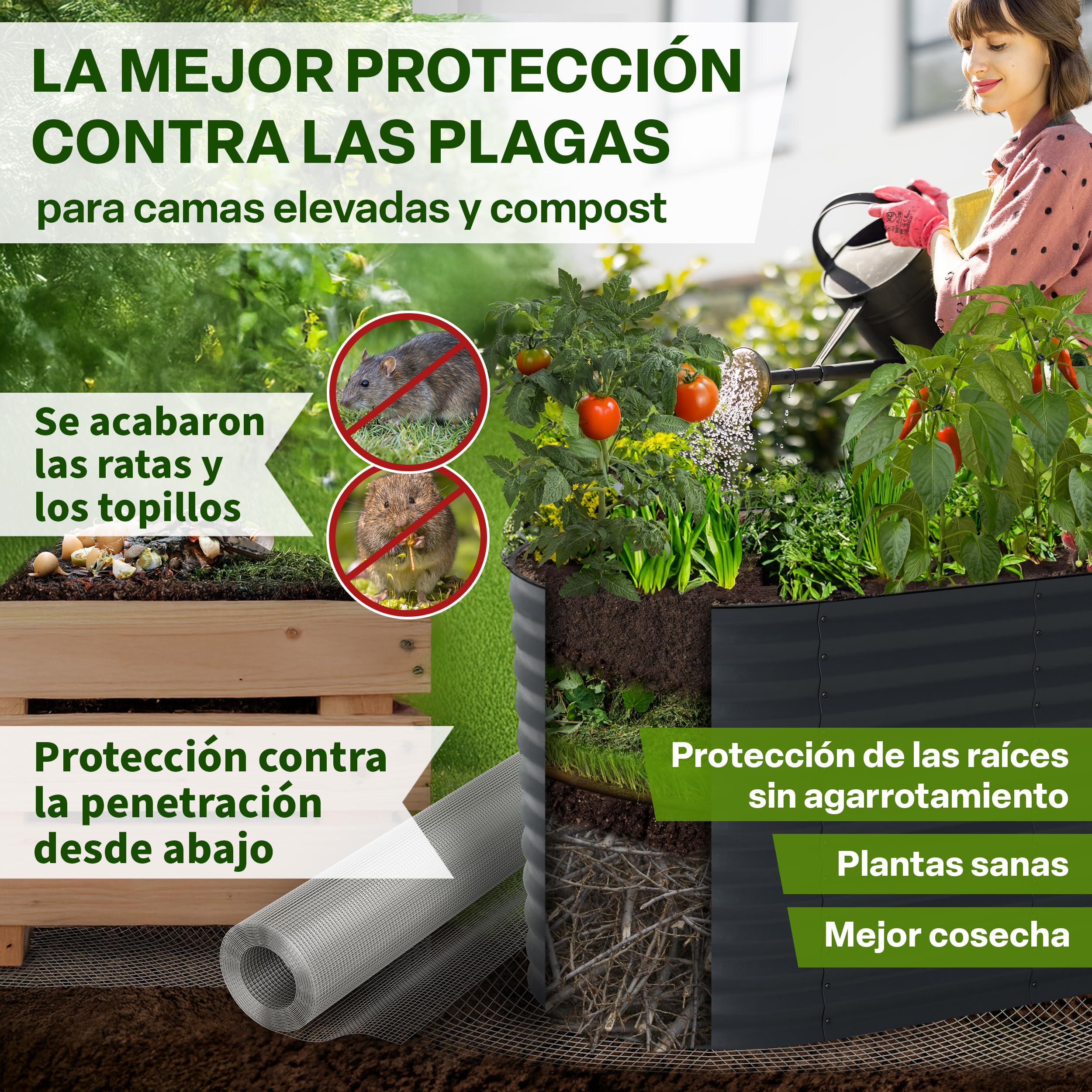 TTL GARDEN 1 m x 10 m, malla fina galvanizada, malla de 6,3 mm, grosor de alambre de 0,55 mm – en rollo de malla de alambre para aviarios, malla para conejos, 10 m x 1 m de ancho, ancho de malla de