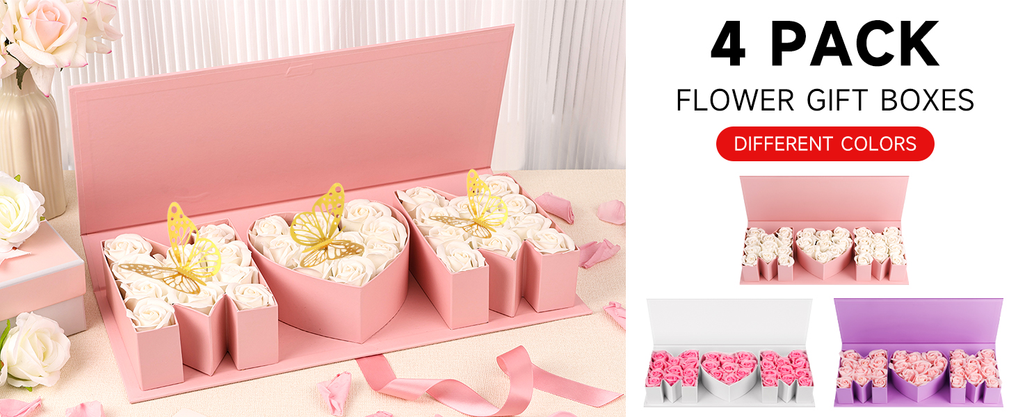 PYQTH 4 Pack Empty Flower Gift Box for Mom, Mothers Day Mom Box for Flowers Thicker Letter Shaped Gift Boxes Fillable Chocolate Candy Packaging Boxes for Mother's Day Birthday (Pink)