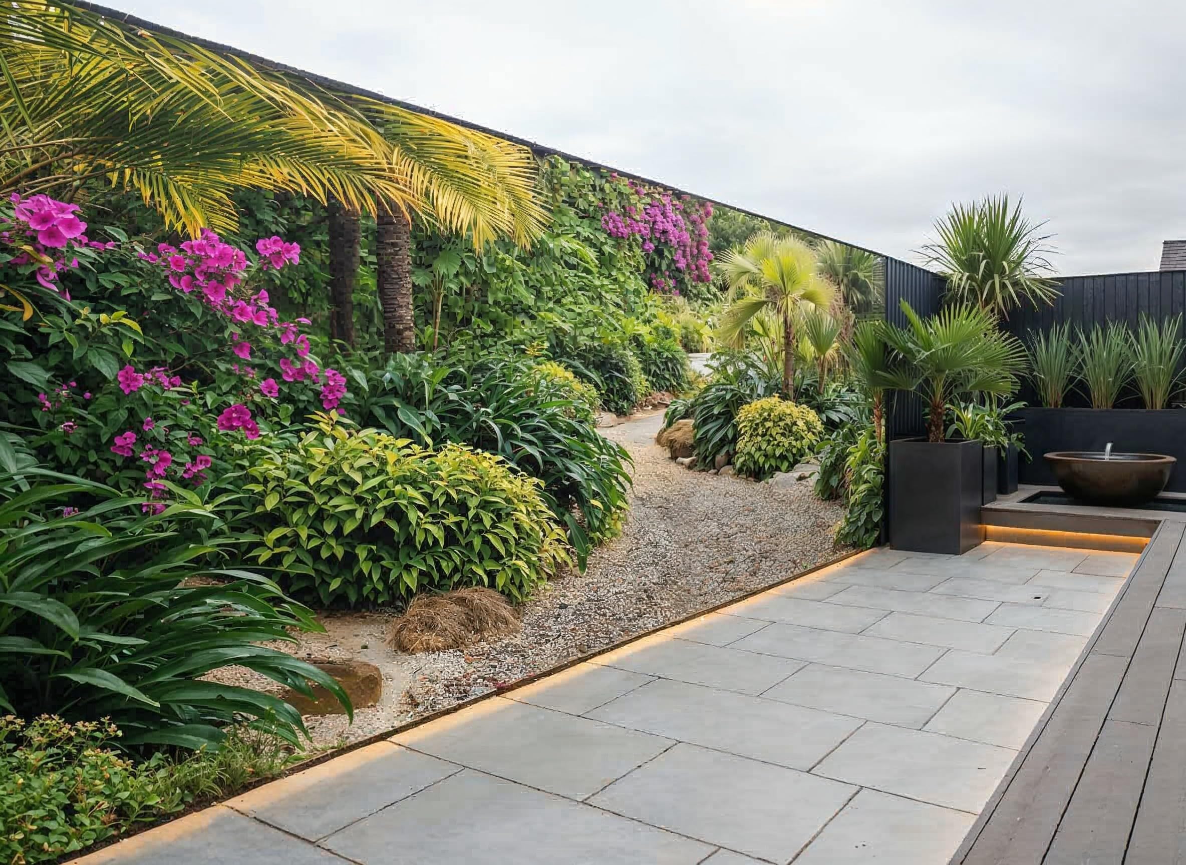 Sabrikas Let Your Creative Spirit Run Free Green Lush Herbaceous Border Garden Mural, Waterproof Outdoor Wall Hanging Tapestry & Curtain, Tropical Gravel Path Wall Art & Fence Decor W236.22 Inches X H70.87 Inches