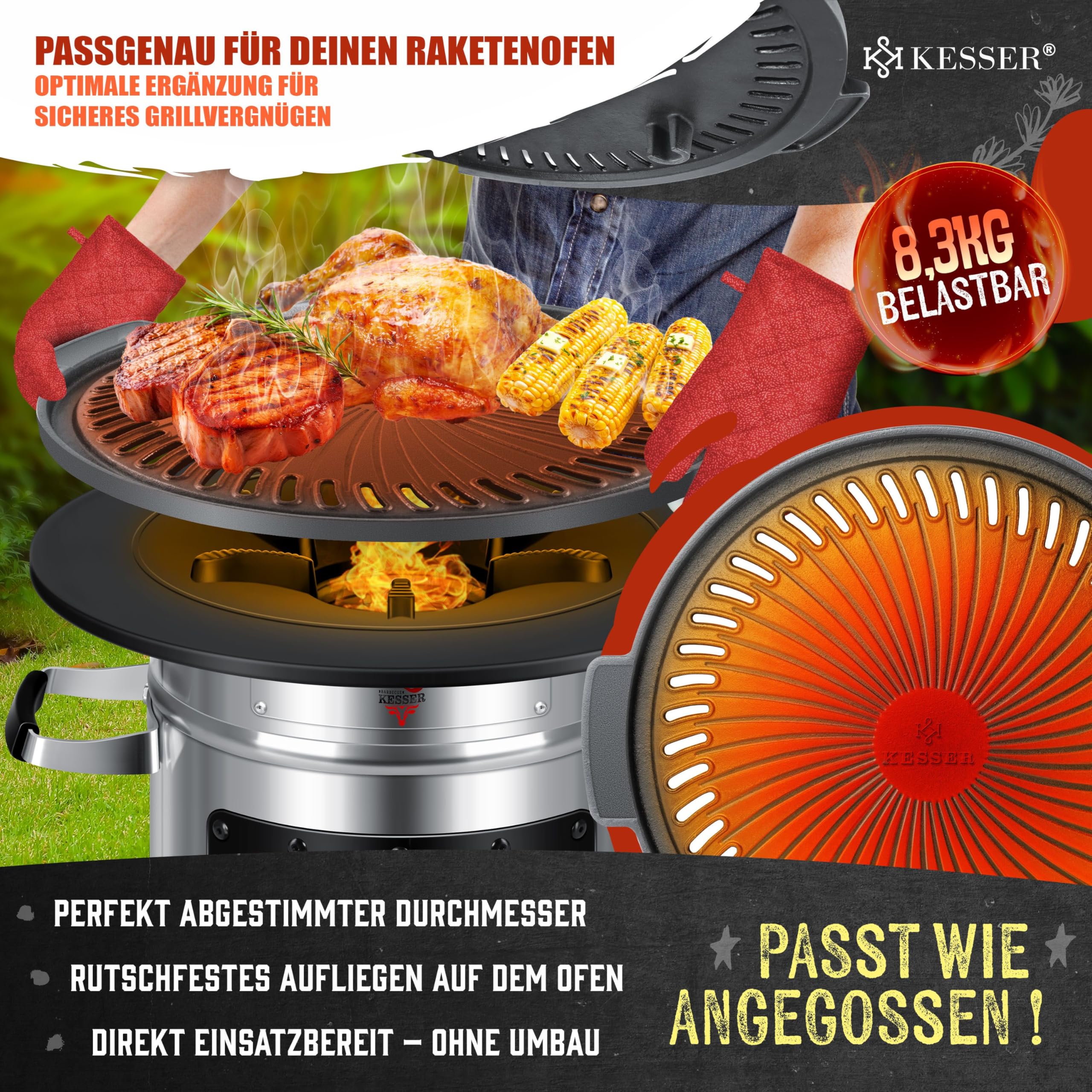 KESSER® Piastra per Forno a Razzo, Olandese, a Legna da Campeggio, Barbecue