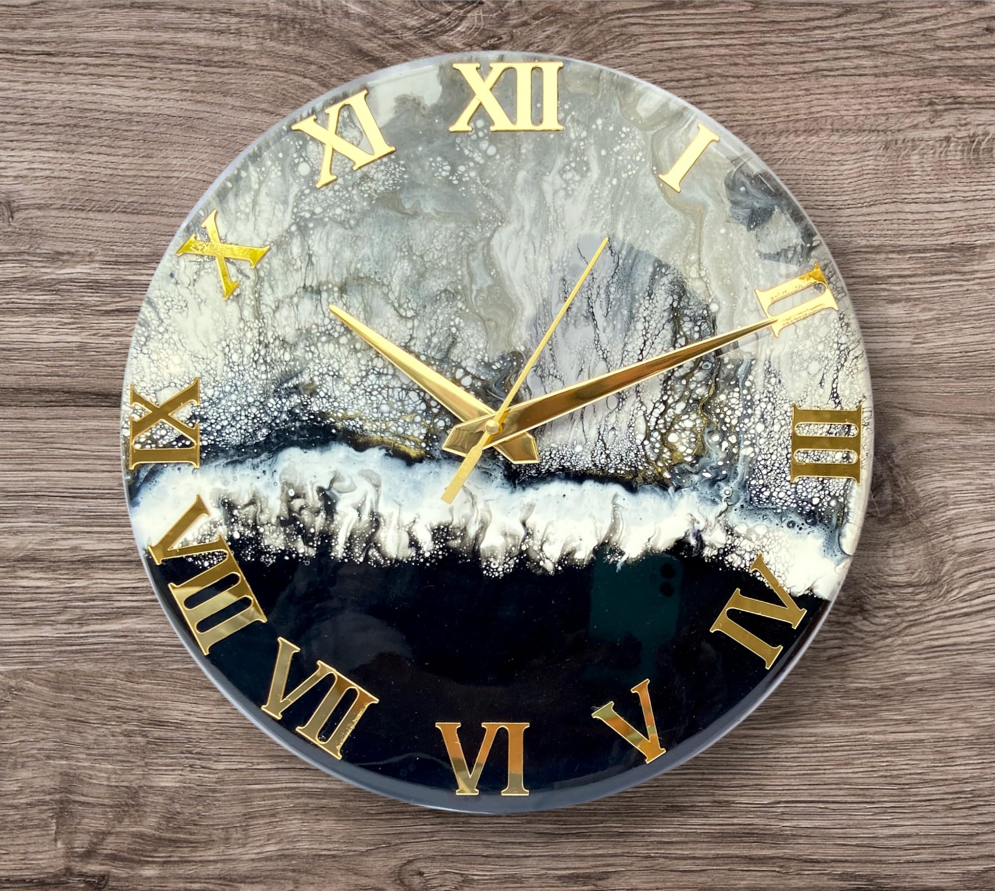 Sameer Luxury Premium Wall Clock Pink Opulence Premium Wall Clock for Home Decor and Gift Mirror Glossy Finish with Heavy MDF Frame & Resin Made Black & Gray Marble Touch (12 Inches)