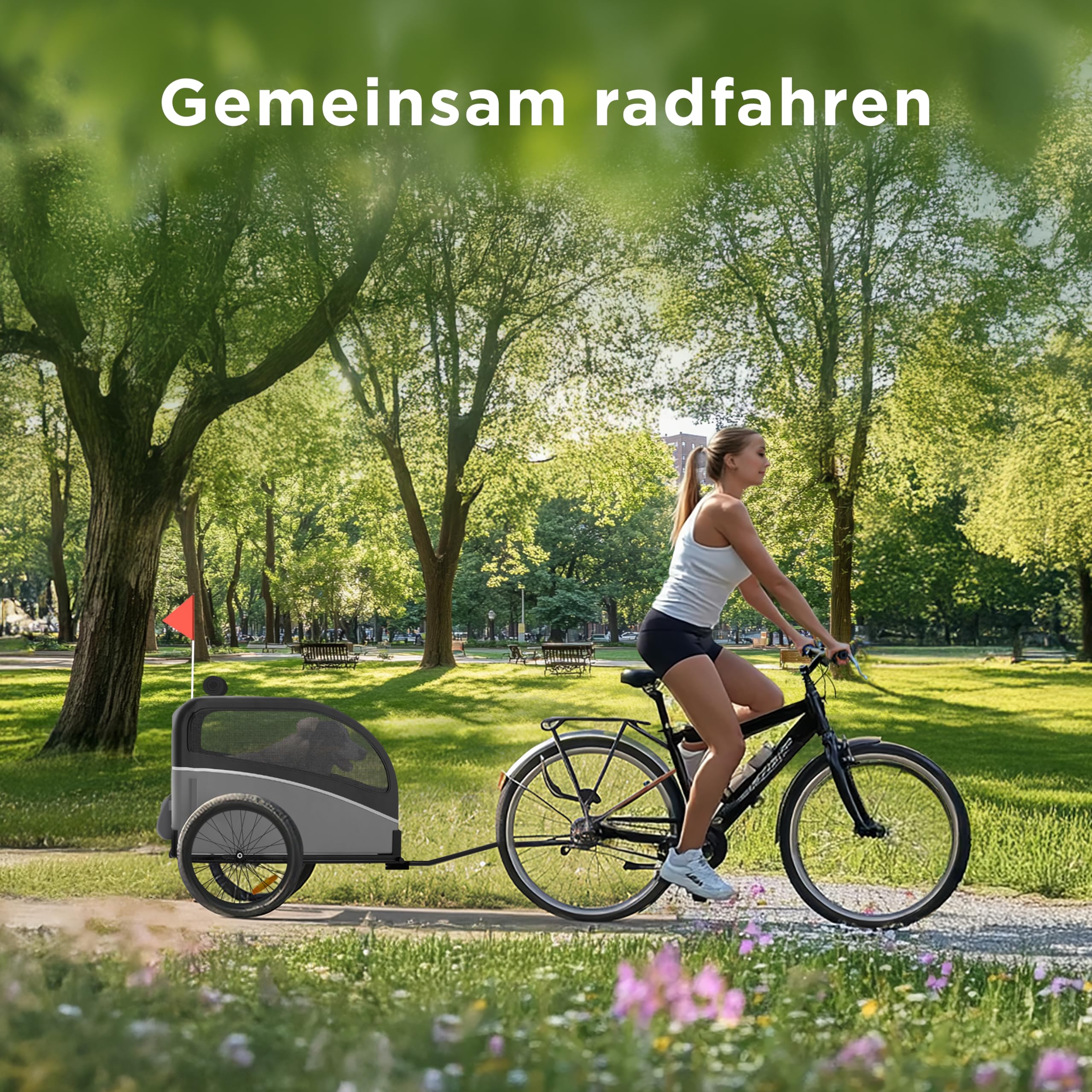 Hundeanhänger für Fahrrad – Faltbarer Hundefahrradanhänger mit Kupplung & Reflektoren – Fahrradanhänger Hunde bis 40kg – Wasserdicht – Kompatibel mit E-Bikes – Schwarz