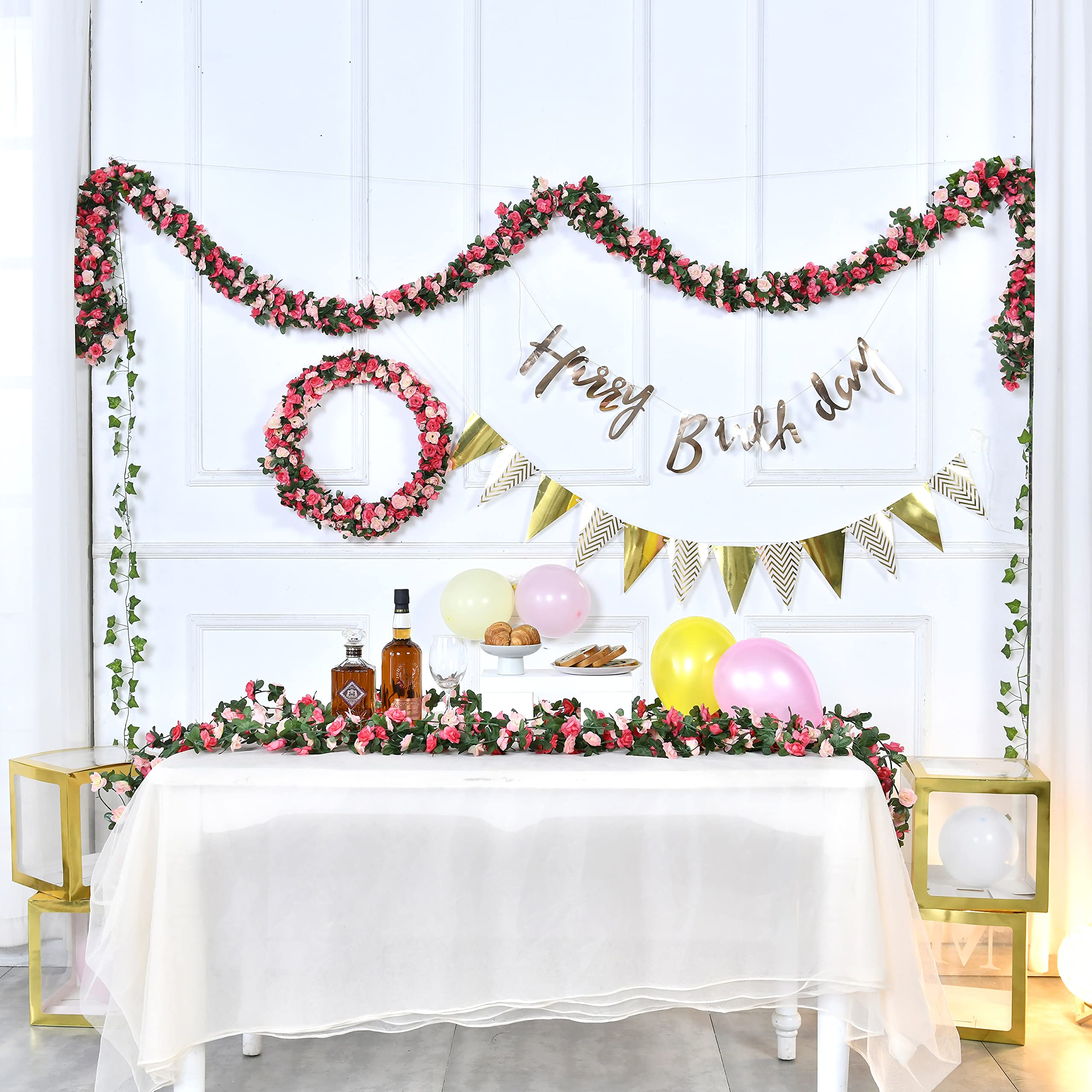 BLEUM CADE 5 Stränge, 1,4 m, künstliche Rosenranken für Schlafzimmer, hängende künstliche Blumengirlande, Dekorationen für Party, Hochzeit, Geschäft, Büro, Raumdekoration, ästhetisch