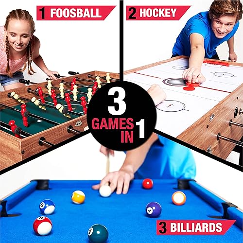 Miniatura 2 de Mesa de juego combinada 3 en 1 de 48 pulgadas, 3 juegos con billar, hockey y futbolín, accesorios incluidos