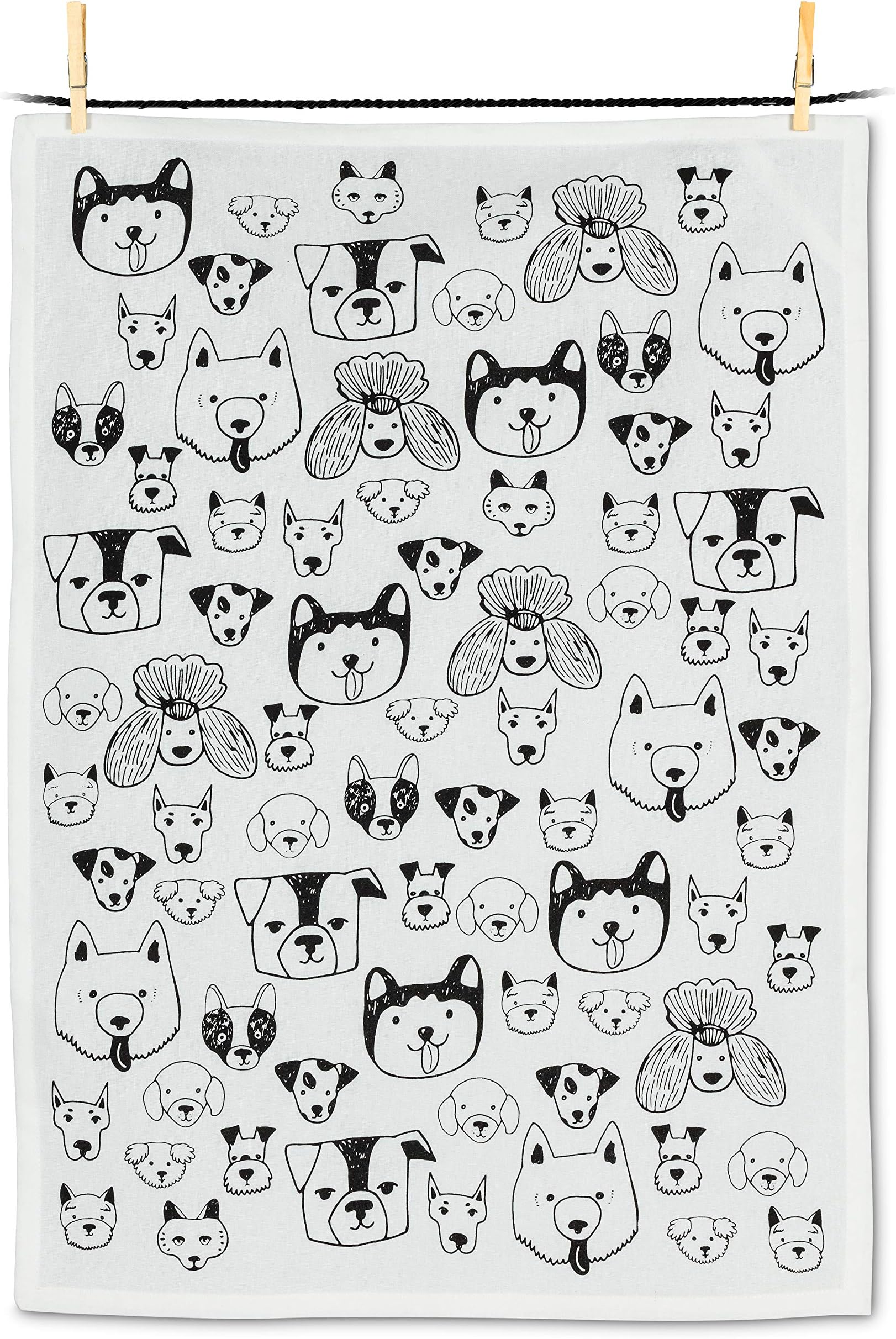Abbott Collection 56-KT-AB-59 Simple Dog Faces Tea Towel, 20x28 inches L, White/Black