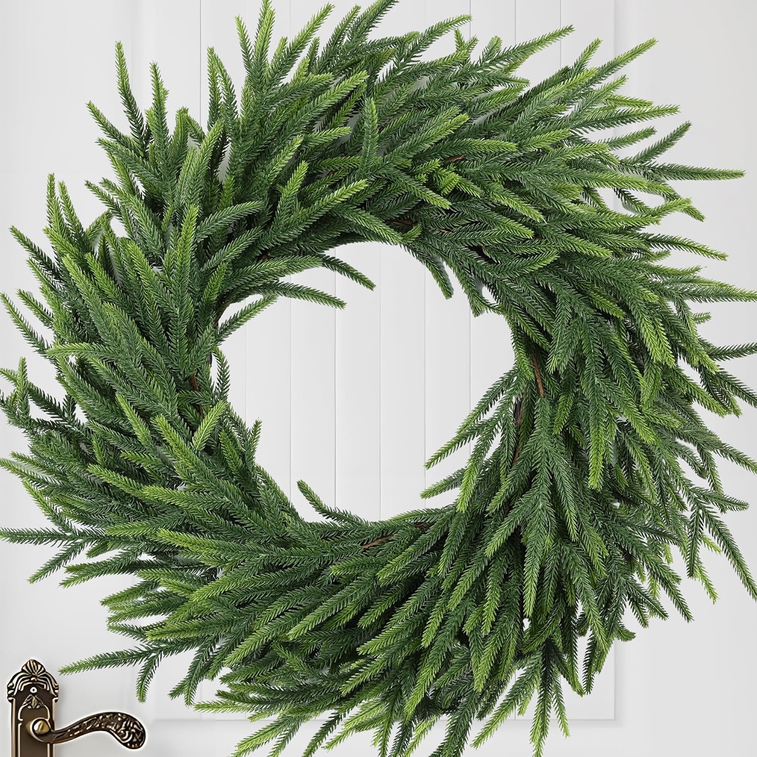 24 inch pine wreath christmas wreaths for front door, real touch pine wreath large artificial green wreaths for walls windows porches farmhouse indoor outdoor home decor pure wreath