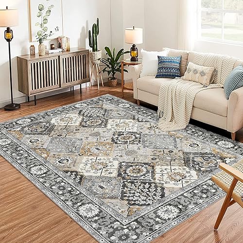 Alfombra vintage con estampado floral, 4 x 6, antideslizante, resistente a las manchas, lavable, para interiores, para sala de estar, cocina,