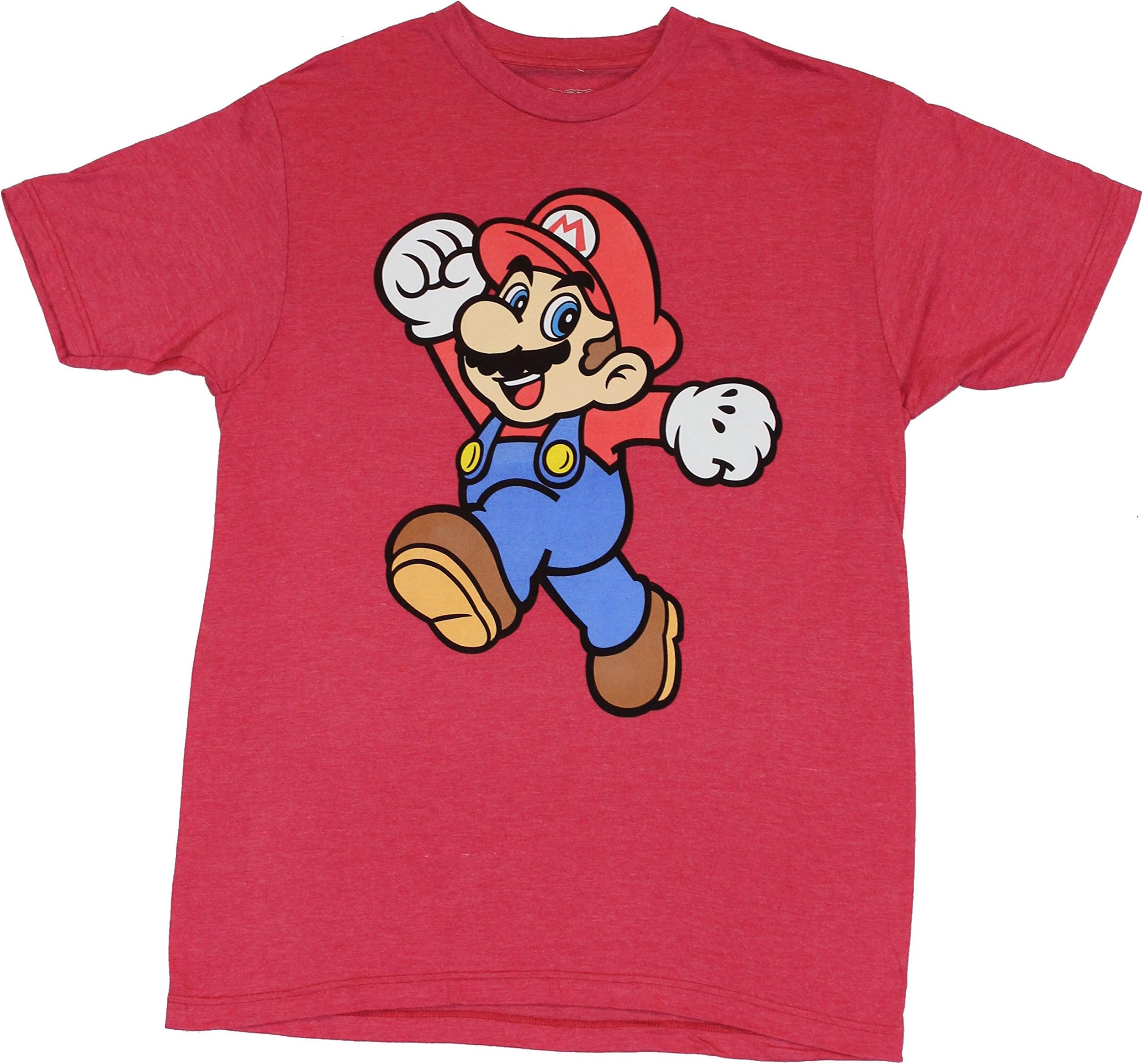 Super Mario Brothers Mens T-Shirt - Classic Jumping Mario Image (Large) Red
