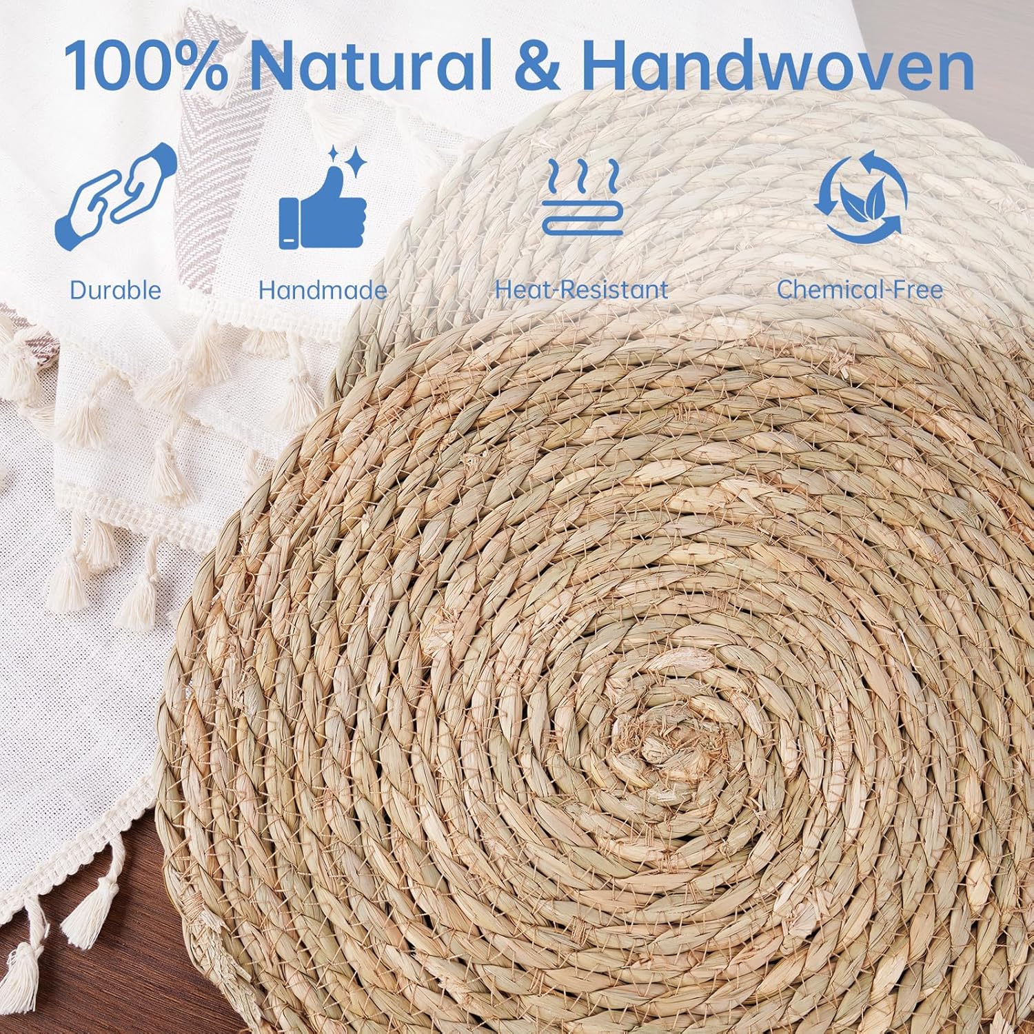 NiHome 12-Pack Round Woven Placemats & Coasters Set, 6 Large 12-Inch + 6 Small 4-Inch, Handcrafted Heat-Resistant Table Mats for Dining, Kitchen, Living Room, Outdoor and Festive Decor, Easy to Clean