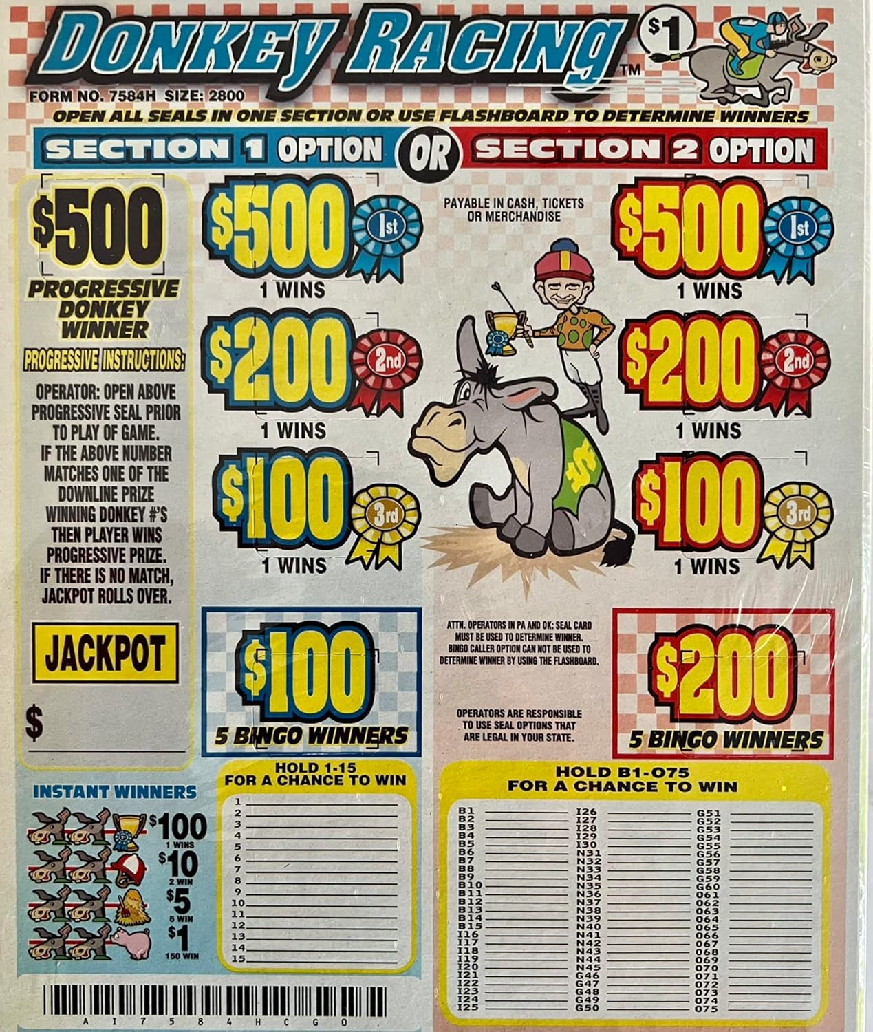 Donkey Racing Horse Race Bingo Pull Tabs Games Toys & Games