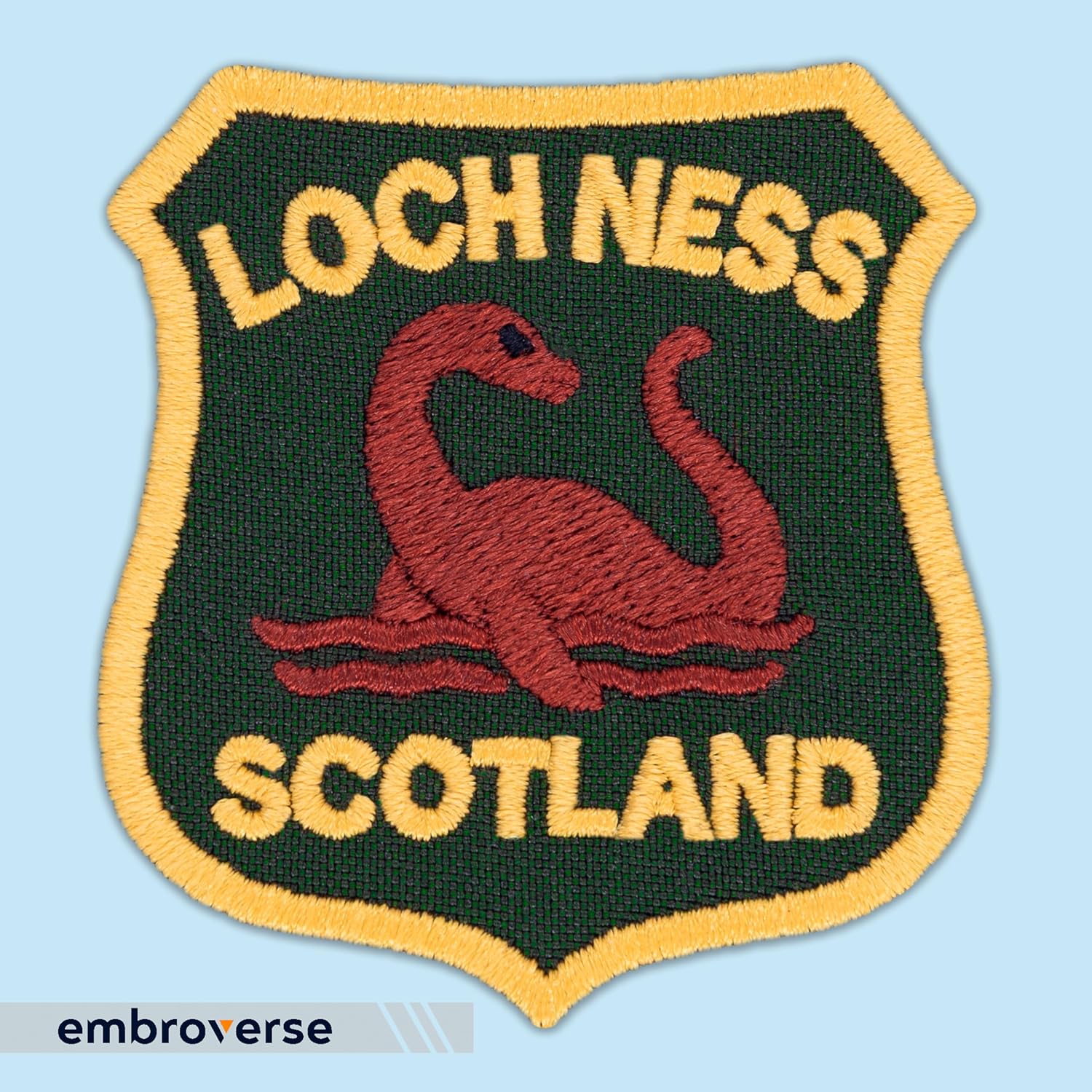 EMBROVERSE Loch Ness Patch - Scotland Nessie Monster Embroidered Iron On - Scottish Travel Cryptid Badge for Hats Jackets Backpacks - Size: 2.2 x 2.4 inches