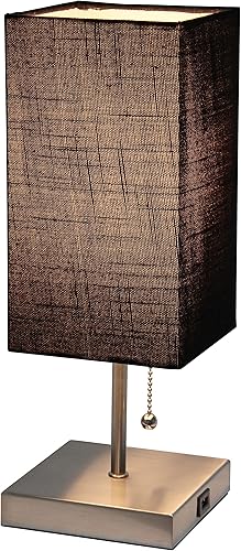 Miniatura 2 de Simple Designs LT1087-BLK - Lámpara de mesa con carga USB de níquel cepillado pequeño con interruptor de cadena, color negro