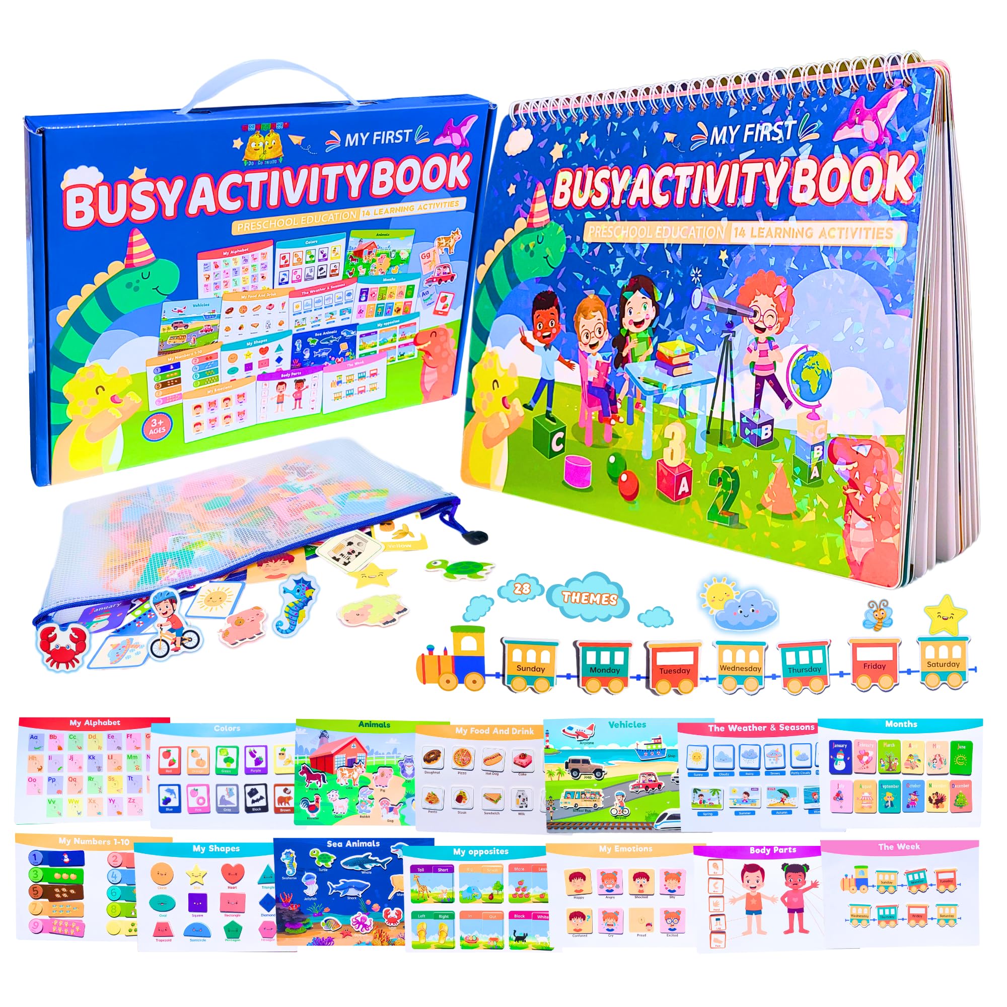 Dos Costalitos Montessori Busy Book for Toddlers Ages 3+ - Preschool Learning Activities Newest 28 Themes Sensory Travel Toys Educational Workbook Autism Materials