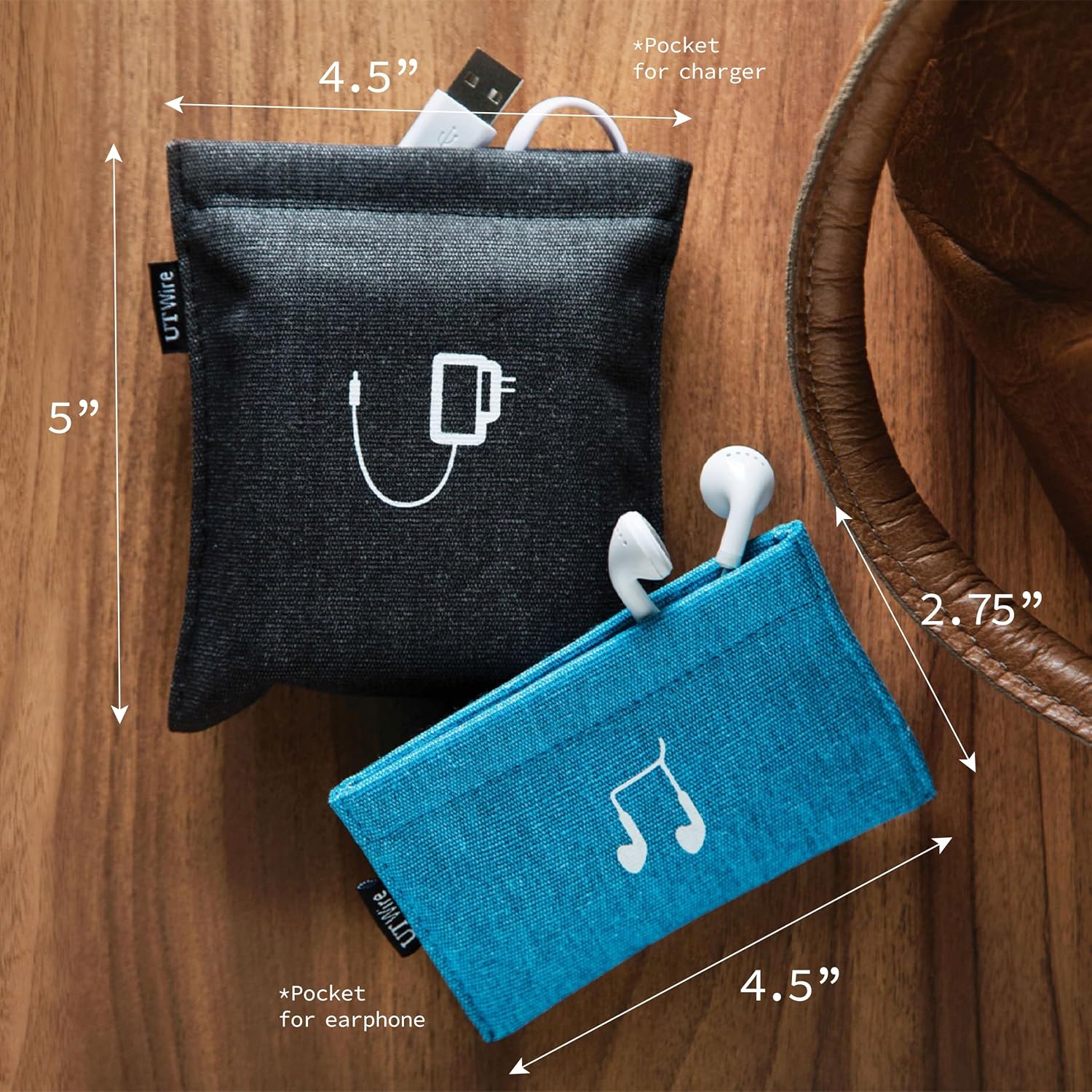 UT Wire Pocket Mobile Charger Case Pouch (Slate Blue, Earbud Case | 2 Pack)