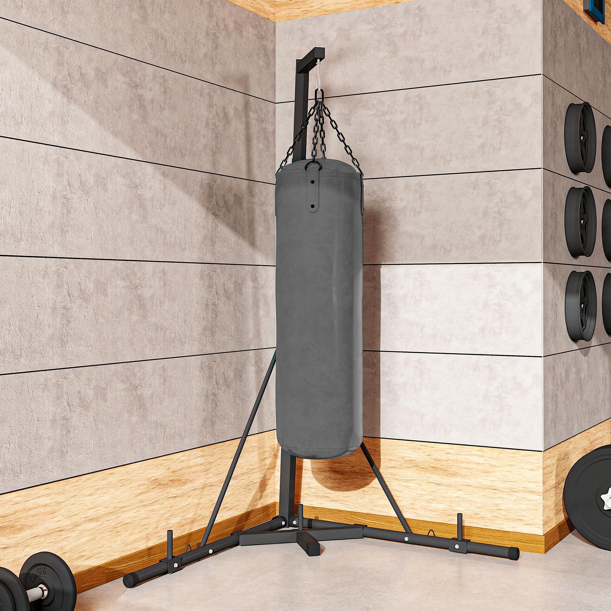 SPORTNOW Soporte de Saco de Boxeo Plegable Soporte para Bolsas de Boxeo de Pie con Altura Ajustable en 10 Niveles para Entrenamiento en Gimnasio Hogar 170x90x182-225 cm Negro