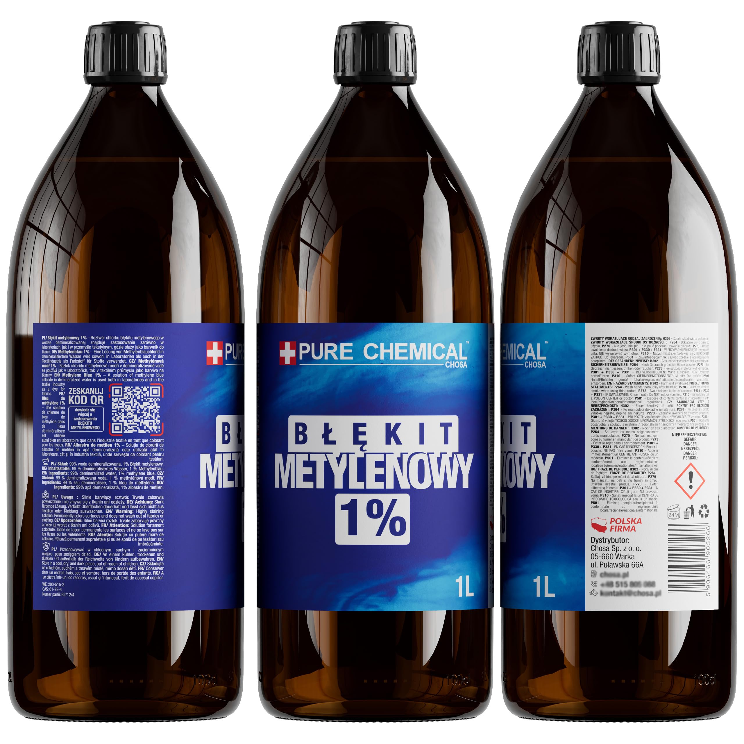 Błękit metylenowy 1% roztwór 500 ml – barwnik laboratoryjny i analityczny - czysty odczynnik chemiczny bez zanieczyszczeń – edukacja, mikroskopia, akwarystyka (1000ml)