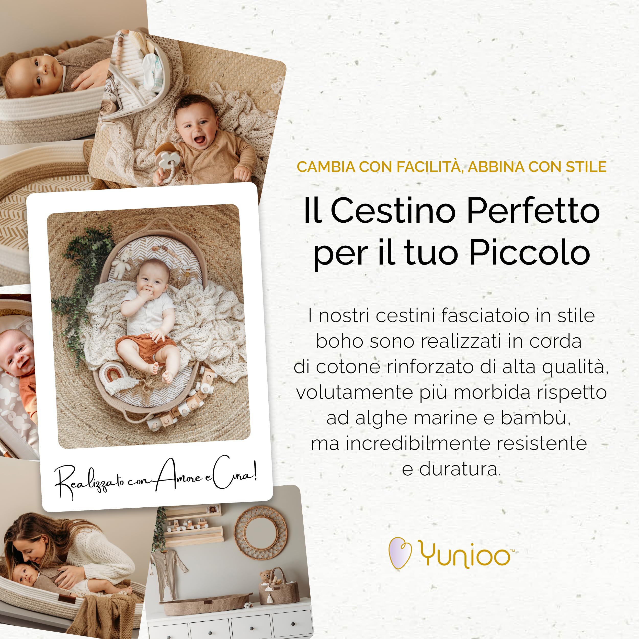 Yunioo Cesta Fasciatoio per Neonato con Materassino Impermeabile e Fasciatoio Portatile Neonato Morbido Cuscino Adatto a Cassettiera e Piano Per il Cambio