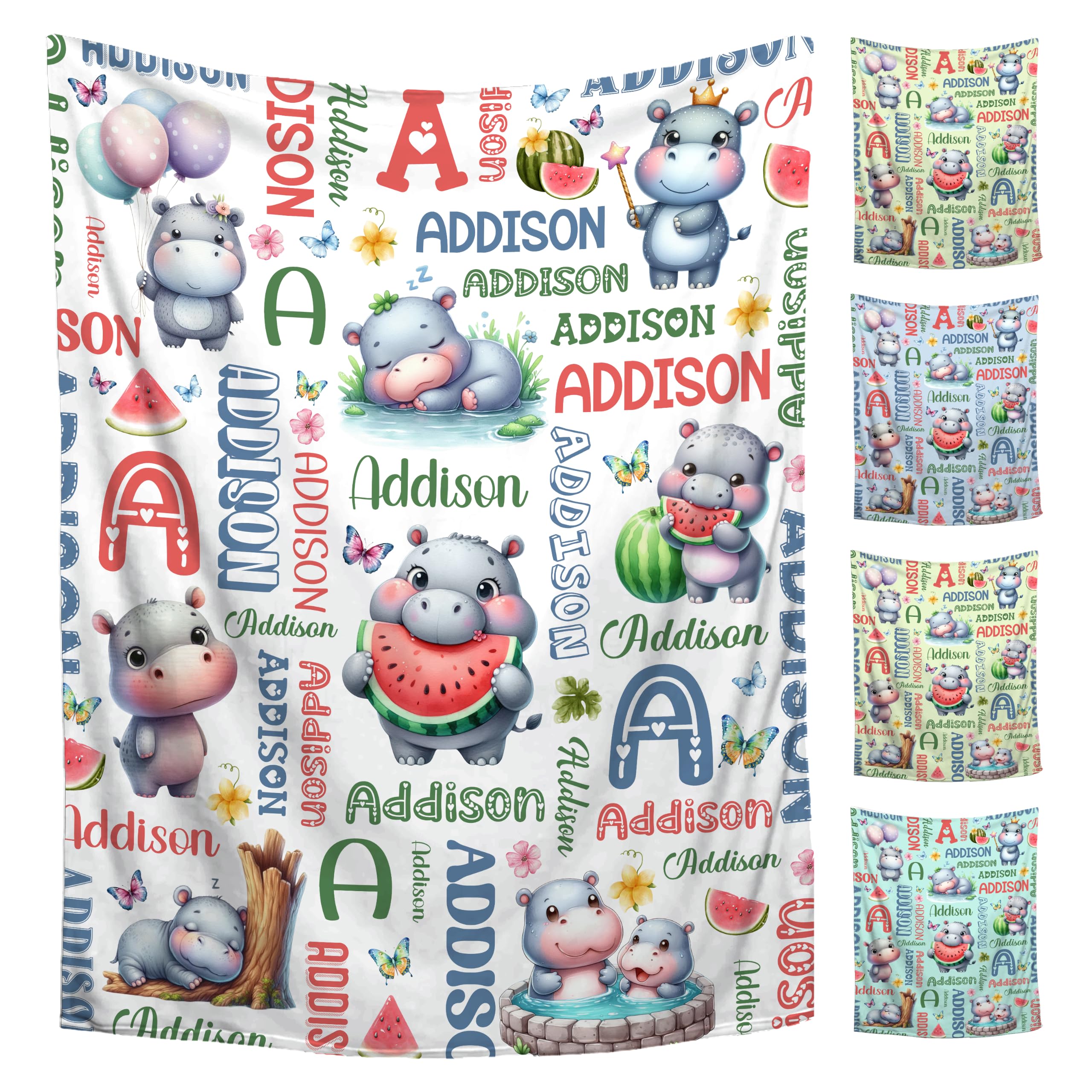 Custom Hippo Blanket for Boys Girls,Ultra Soft Personalized Gifts Baby Blanket,Customized Throw for Toddlers Newborn Stroller Crib,50"x60"